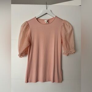 Elegant Pink Puff Sheer Sleeve Top